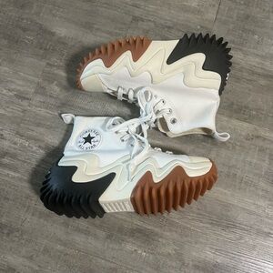 Converse Run Star Mania High Top Sneakers in White, Black & Brown